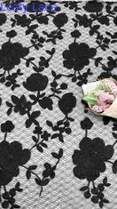 Mẫu hoa màu đen có dây thừng được thêu lưới vải 129cm chiều rộng cho váy cưới