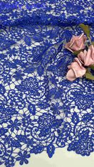 100% Poly Royal Blue chất lượng cao hoa hóa học thêu vải renda cho phụ nữ quần áo thời trang váy