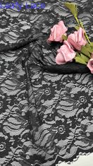 Full Width Stretch Lace Fabric In Black Elegant Floral Patterns And Scalloped Edges For Fashion Women Dress (Thiết kế hoa thanh lịch và sắc đẹp)