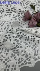 Vải quấn crochet White Sequin Đèn quấn thêu lá Luxury Occasion Wedding Fabric