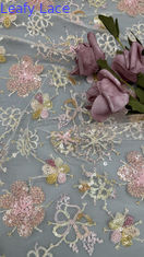 Sequin vải thêu màu lá Sequin hoa thở Sequin da lace fabric Luxury Occasion fabric