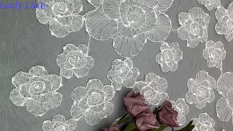 Vintage phong cách thêu vải renda 3D hoa màu trắng Tuli renda cho dự án đám cưới cô dâu
