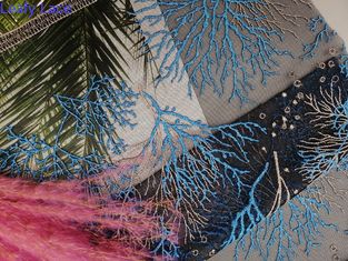 Party Blue Sea Plants Vải ren thêu 125CM