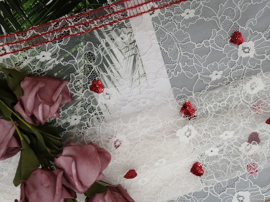 100 Yards Red Heart Party Sequin Vải thêu