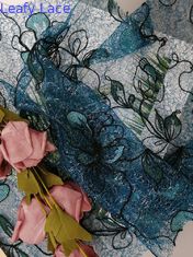 Lưới ren hoa màu xanh lá cây thêu vải trang phục buổi tối