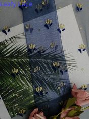 Royal Blue Metallic Flocked Ren Glitter Vải tuyn Lưới in lá
