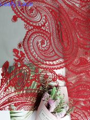 Vải tuyn đỏ cô dâu Váy thêu ren Paisley