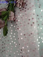 Màu hồng trong suốt Sequin thêu vải Organza Tulle cho quần áo