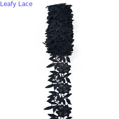 2.3 "Màu đen Polyester Ren Trim Có viền Ruy băng Móc thêu cho quần áo