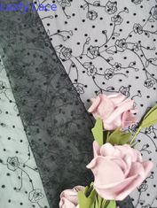 Lạ mắt Tulle Flocked Vải ren Hoa Vải thêu hoa màu đen