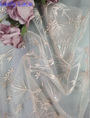 Màu hồng nhạt Pháp cao cấp 3D Sequin Thêu Vải tuyn vải ren