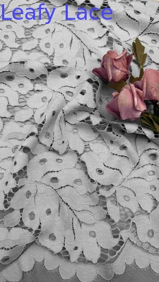 High Quality Light Blue Color  Big Leaf Corded Scalloped Edge Lace Fabric By The Yard Dress for fashion