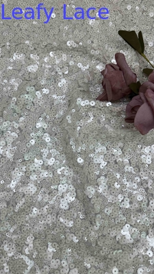51 Inch Ivory Color High Quality Circular Bead Sequin Netting Embroidery Lace Dress Fabric For Evening Dress