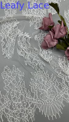Spring And Summer Season 100% Nylon French Chantilly Thread Lace With Floral Design Soft Hand-Feel White Color For Fashion Dress