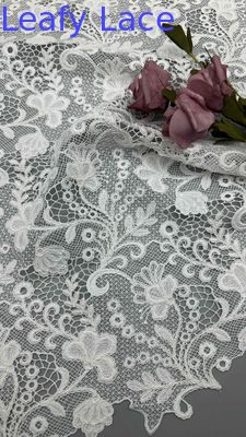 Full Width Chemical Embroidery Fabric In White Floral Patterns Corded Textures For Fashion Women Clothing