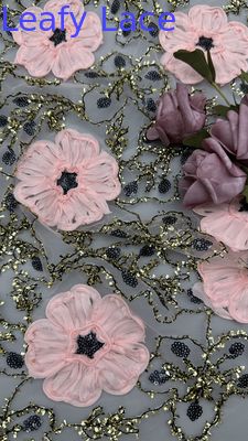 Leafy Corded Lace Fabric Sequin Embroidered High Quality Lace Elegent Embroidery Fabric