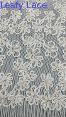 Luxury Corded Embroidered Lace Fabric Leafy Embroidery Fabric