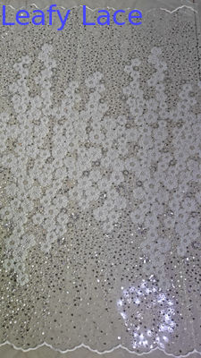 Polyester Beaded Embroidery Fabric Sequin Lace Spandex White 100% Embroidered Lace Fabric