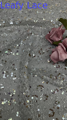 Embroidered Leafy Metallic Floral Lace Fabric for Dressmaking Wedding Gowns Shining Fabric