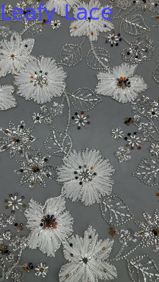 Leafy Mesh Ground Embroidered Sequin Fabric Floral Bead For East Culture Occasion