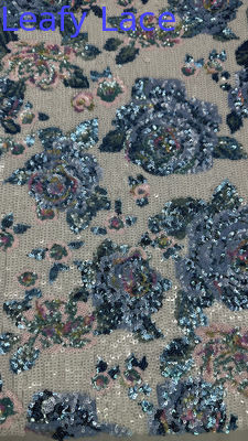 100% Polyester Colorful Sequin Embroidered Fabric Floral Luxury French Style