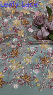 3D Flower Lace Fabric Mesh Lace For Gowns 100% Polyester Colorful Sequin Embroidered Fabric
