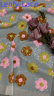 3D Floral Lace Sequin Luxury Fabric For Gowns Intricate Embroidery With Subtle Sparkle