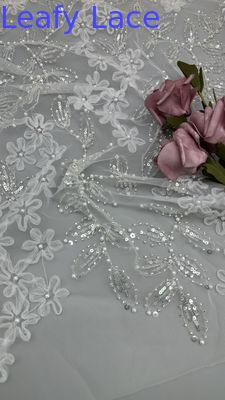 Leafy Tulle Lace With Embroidered Sequin Mesh Bead For Sheer Elegance Ornate Texture And Shine For Couture And Luxury Dresses