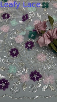 Colorful Butterfly Floral Embroidered Lace Fabric Mesh for New Collection Evening Gown
