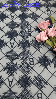 Plaid Letter Scratch Embroideded High Quality Culture Luxary Breathe Mesh Fabric