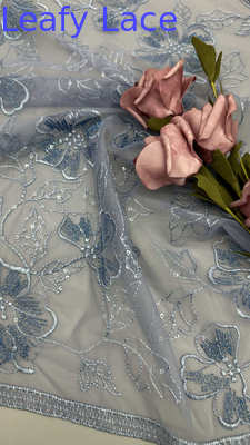 Leafy Metallic Embroideded Lace Fabric Mesh Luxary High Quality Elegant Fabric For Gown