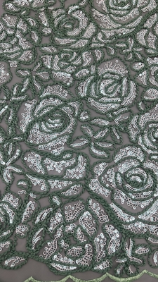 Sequin Embroidered Lace Fabric 3D Floral Design Customized Fabric For Gowns