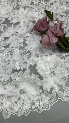 3D Lace Fabric WHite Lace Fabric High Quality for Bridal Wedding Party Gown