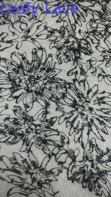 Black Mesh Sequin Embroidered Lace Fabric Breathe Embroiedered Special Design for Gowns