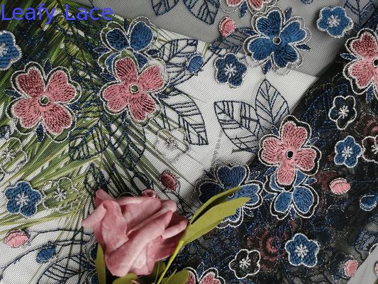 Colored Lace 80 Yards Navy Pink Polyester Lurex Fabric