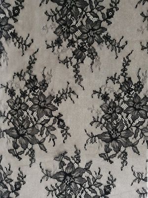 Black Floral Lightweight French Chantilly Lace Fabric
