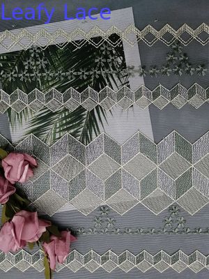 Geometric White Embroidered Tulle Fabric Luxury Bridal Lace Fabric