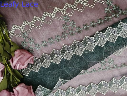 Geometric White Embroidered Tulle Fabric Luxury Bridal Lace Fabric