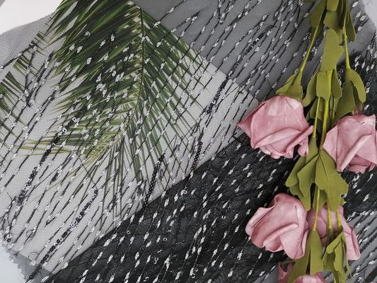 Tulle Mesh Lurex Metallic Sequin Embroidery Fabric