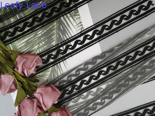 Nylon Linear Geometric Black Embroidered Lace Fabric
