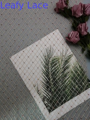 Khaki Diamond Shape Red Beaded Embroidery Fabric For Evening Dress