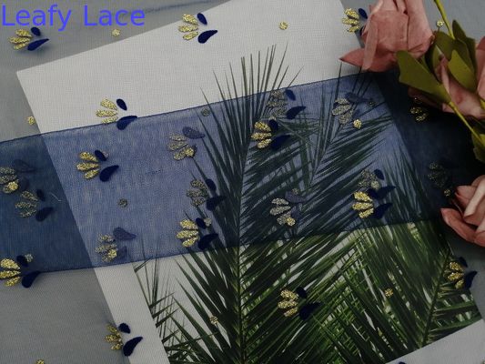 Royal Blue Metallic Flocked Lace Glitter Tulle Mesh Foil printed Fabric