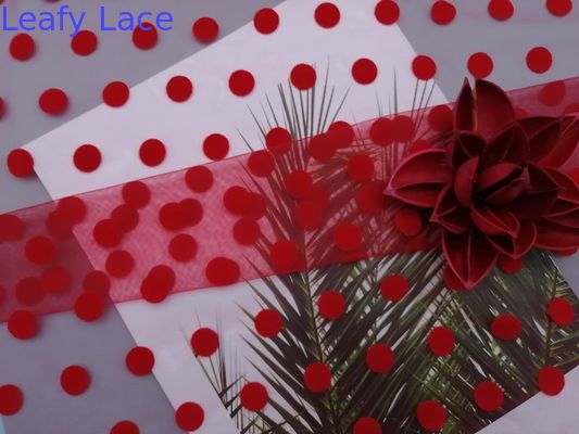 Red Large Polka Dot Tulle Flocked Mesh Fabric