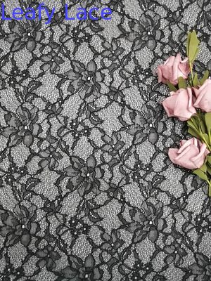 100% Nylon Black French Chantilly Embroidery Raschel Lace Fabric