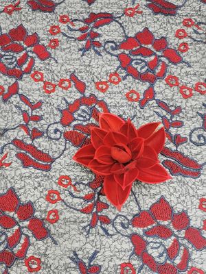 Red Large Floral Colored Embroidery Crochet Lace Fabric Female Dress