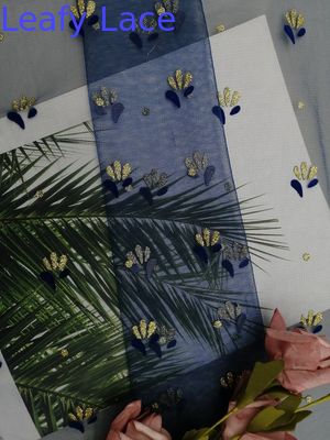 Royal Blue Metallic Flocked Lace Glitter Tulle Mesh Foil printed Fabric