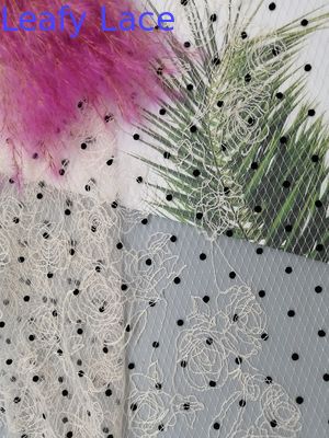 Pink Polka Dot Flocked embroidered mesh lace fabric