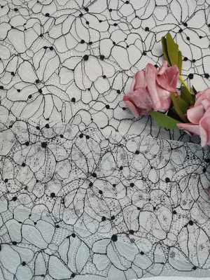 Black Yarn Cording Two Tone Lace Fabric Embroidered 142cm Width