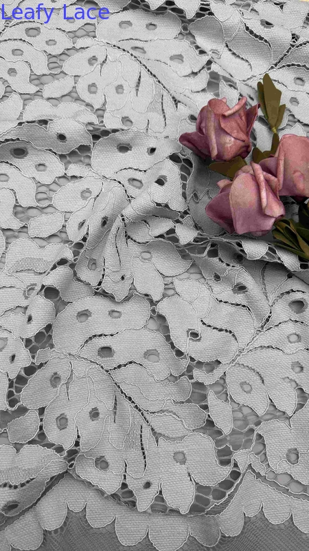 High Quality Light Blue Color  Big Leaf Corded Scalloped Edge Lace Fabric By The Yard Dress for fashion