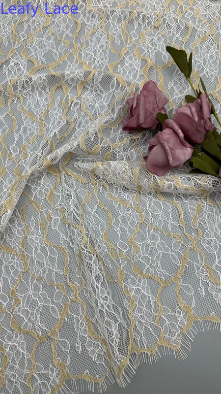 Spring And Summer Season French Chantilly Two-Tone Color Thread Lace With Floral Design With Eyelash Scallop Lightweight For Fashion Dress